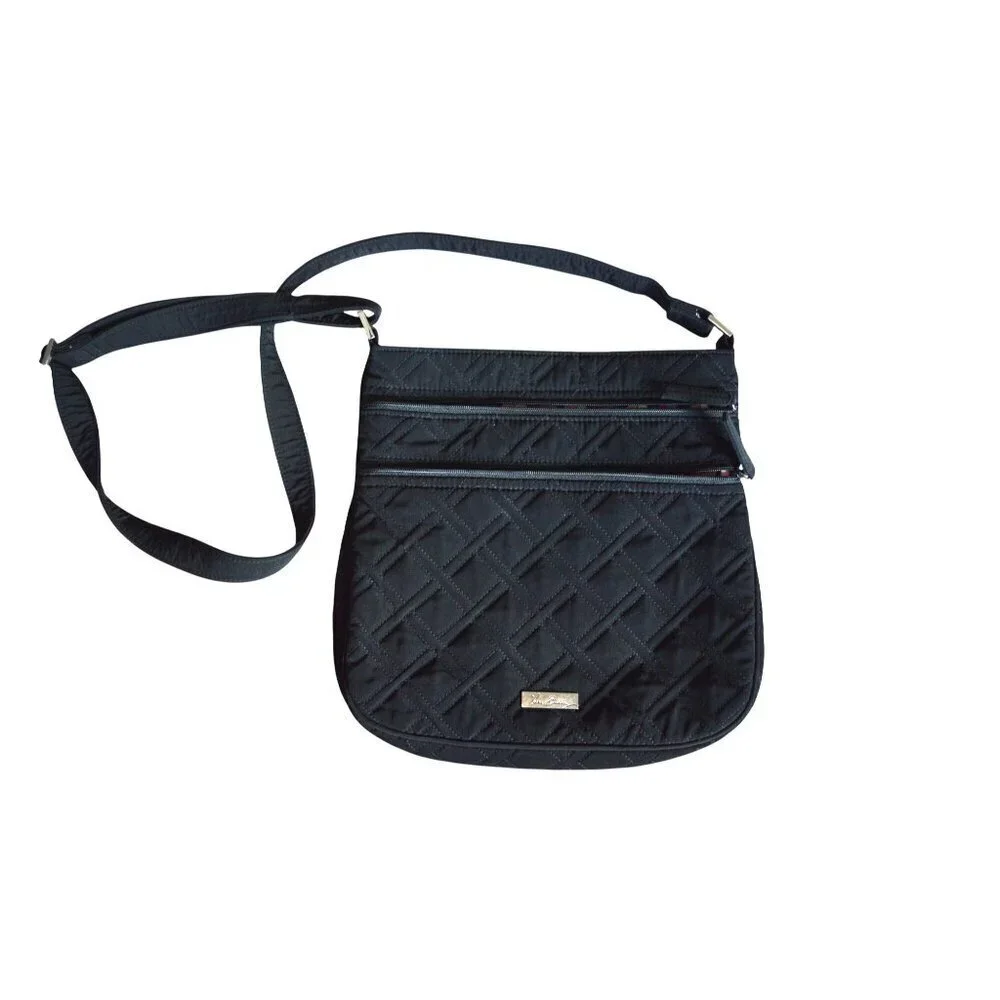 Vera Bradley Black Triple Zip Hipster Crossbody Bag Moon Blooms Leaf  Fall 2014